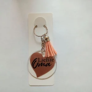 Sleutelhanger liefste oma met oranje kwastje
